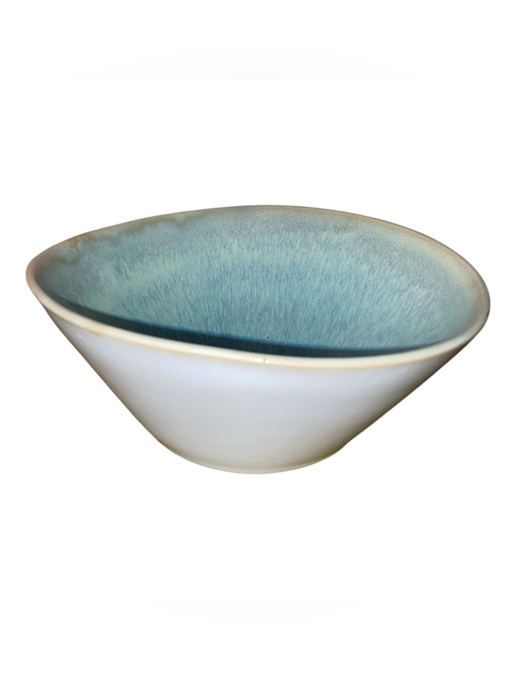 SIMON PEARCE’S BARRE “Lagoon” Stoneware Cereal Bowl Teal White 3-1/4” x 7”